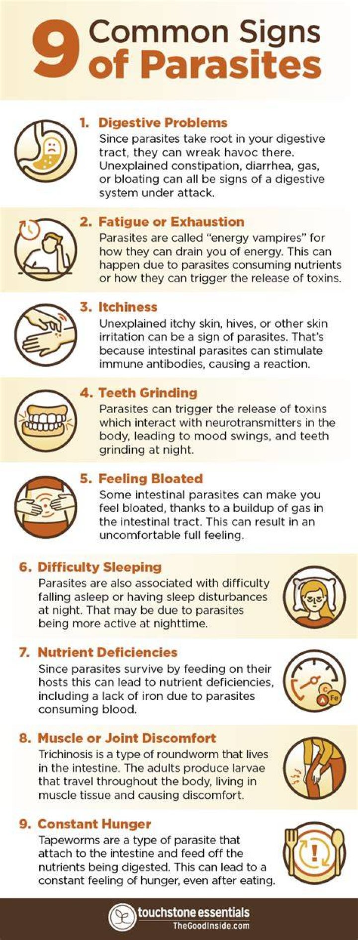 What are the symptoms of skin parasites?