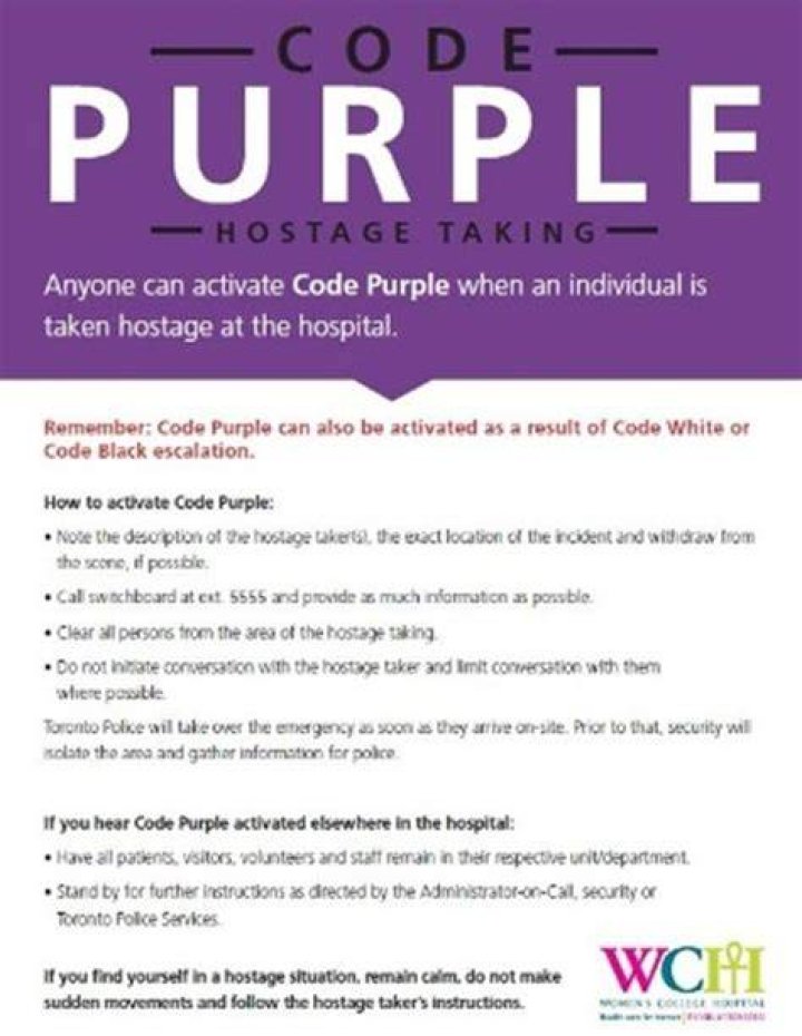 What does code violet mean in a hospital?