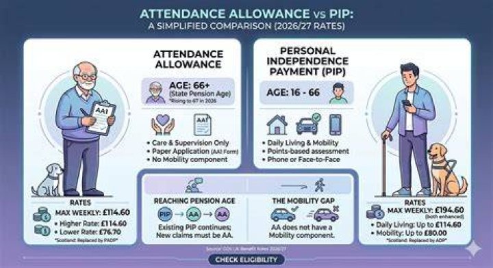 What is the difference between PIP and Attendance Allowance?