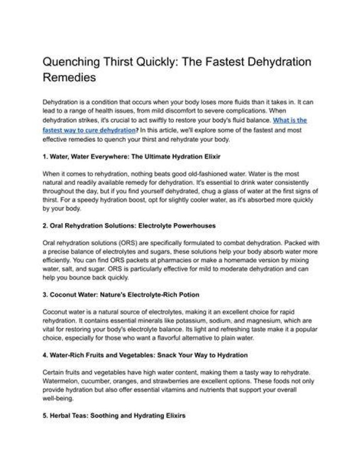 What is the fastest way to cure dehydration?