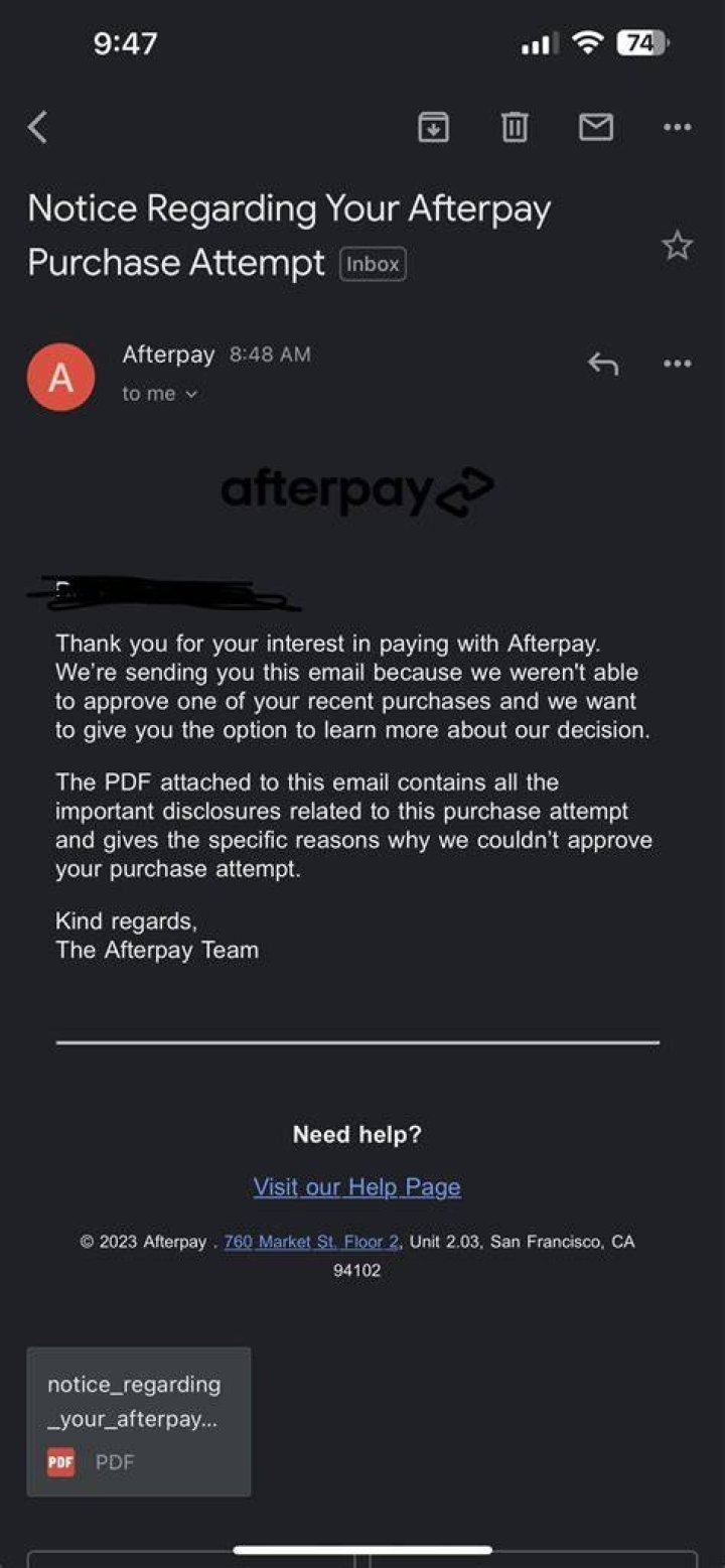 Why am I not getting accepted for Afterpay?